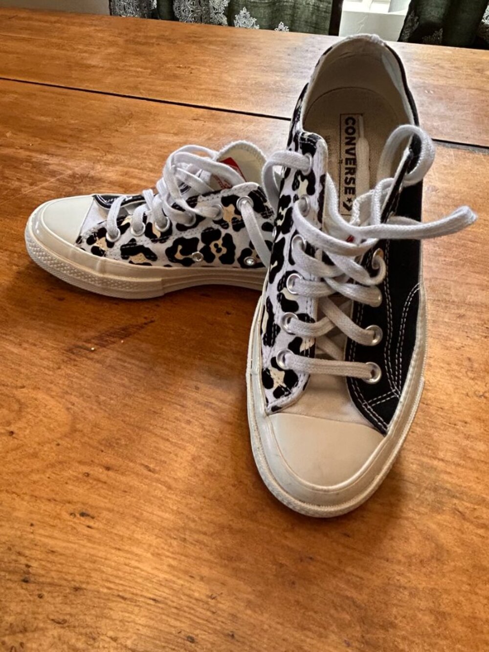 Converse All Stars, women's 7.5, two-toned black and cheetah print, never worn - Picture 2 of 7